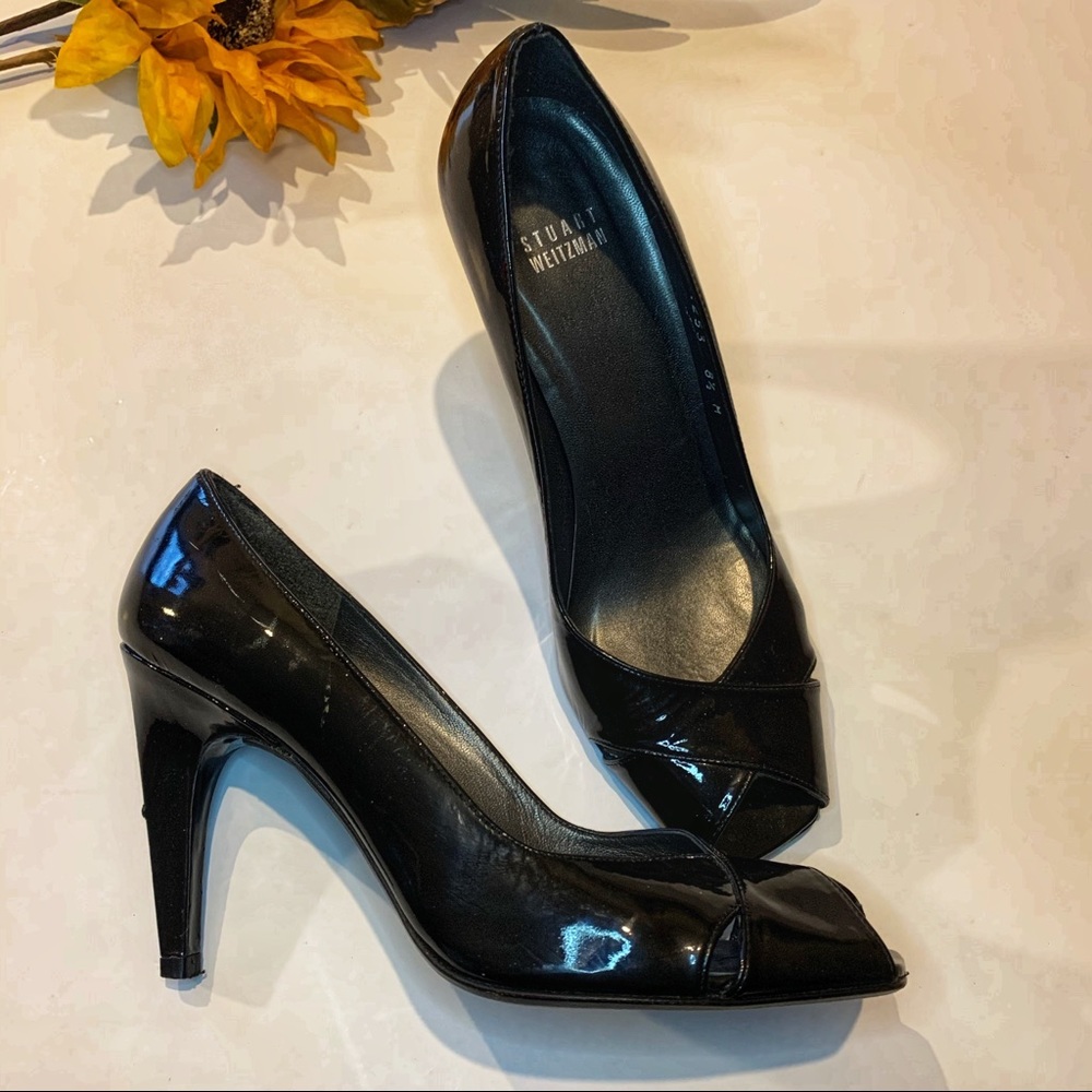 stuart weitzman > patent leather peep toe heels